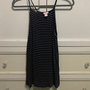 Women’s striped high neck spaghetti strap tank.